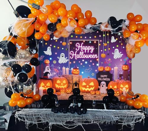 Halloween Neon Backdrop 7x5FT Pumpkin Ghost Banner Photo Booth Decor Kids Party
