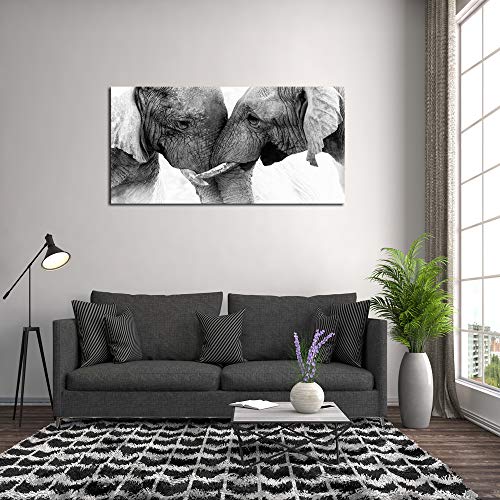 48 Inch Black and White Elephant Wall Art Canvas Painting - Ready to Hang for Living Room Bedroom Office
