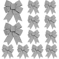 Christmas Bow Set - Black and White Striped Ribbons for Tree, Wreath & Gift Decor, 12 Pcs