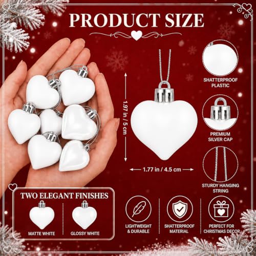 White Heart Ornaments Set of 12 - Mini Valentine & Christmas Tree Decorations