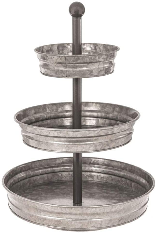 WallCharmers Galvanized Metal 3-Tier Serving Tray - 18 Inch Kitchen Decor