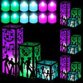 Disco Lantern Centerpieces Set - 12 LED Colored Candles & Paper Lights, Black Pink Green Variations