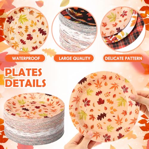 Umigy 120 Pcs Fall Paper Plates 7 Inch Hello Fall Maple Leaves Autumn Harvest Party Orange