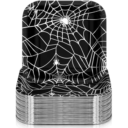 Halloween Disposable Paper Plates 7 Inch Spider Web Design - Pack of 100, Party Dinnerware
