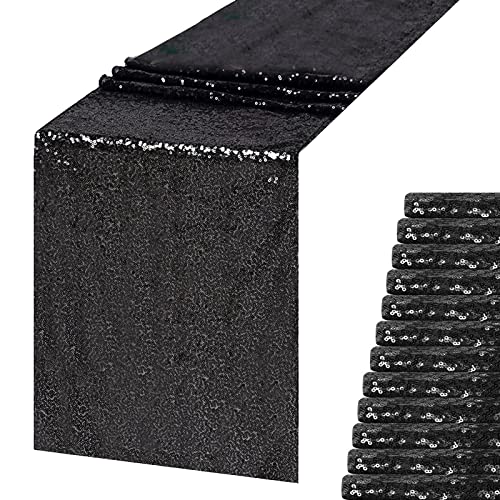 Black Sequin Table Runner Set - 12 Pack 12x108 Inches for Weddings & Parties - Variation: 12" x 108" Black 12pcs