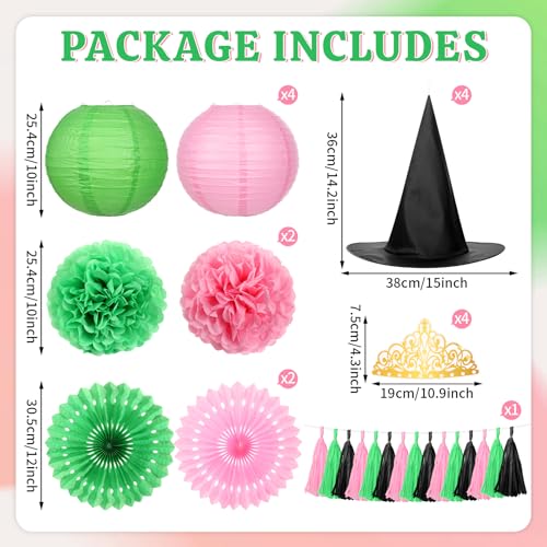 Halloween Witch Party Decorations Set Pink & Green Lanterns Pompoms