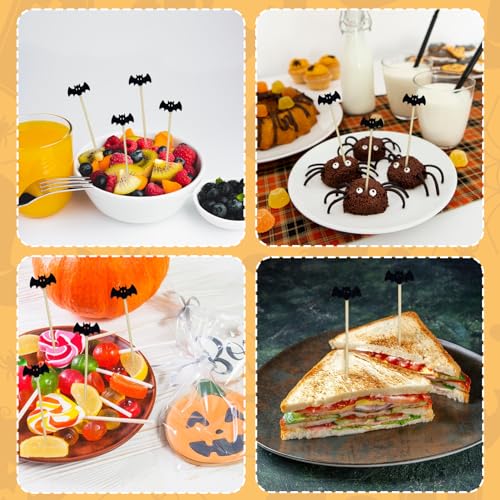 Halloween Bat Cocktail Picks - 200 Pack Fruit & Dessert Toothpicks for Party Decorations