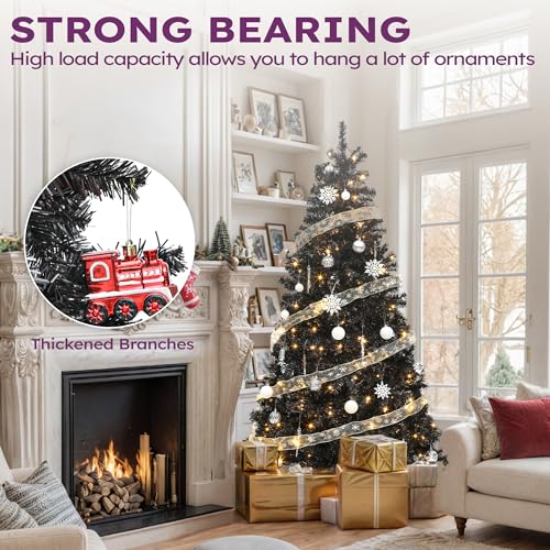 Black Artificial Christmas Tree 7.5ft Prelit with Remote Control - Holiday Decor