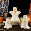 Halloween Ghost Decor Set with Remote Light-Up Ceramic Figurines & Tea Lights