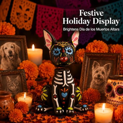 Day of The Dead Dog Figurines Black Dog - Pet Ofrenda Decorations for Altar & Halloween