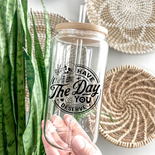 Skeleton Glass Cups with Lids & Straws - Goth Coffee Mug Gift Set