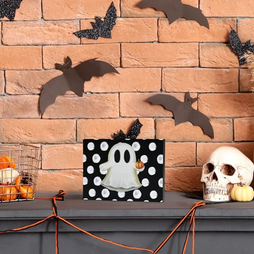 Halloween Wooden Table Decor Ghost Faux Books Indoor Home Office Shelf Accent
