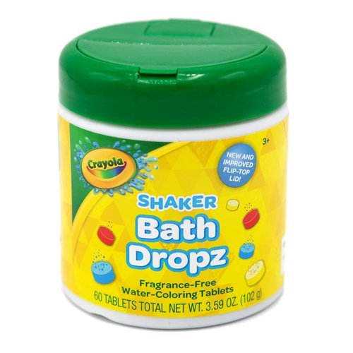 Crayola Color Bath Dropz for Ages 3 and Up, Colorful Bath Bombs Fizzies for Kids, Fragrance Free, 60 Tablets, New Improved Flip-Top Shaker Container
