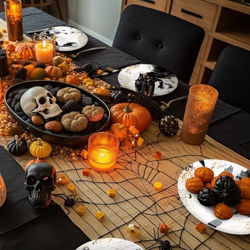 Retro Halloween Dinnerware Set - 8 Plates with Spooky Designs, Party Tableware