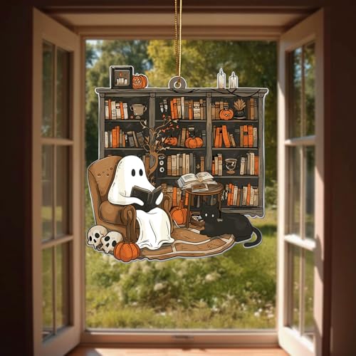 Halloween Ghost Book Decor - Reading Ornament for Book Lovers