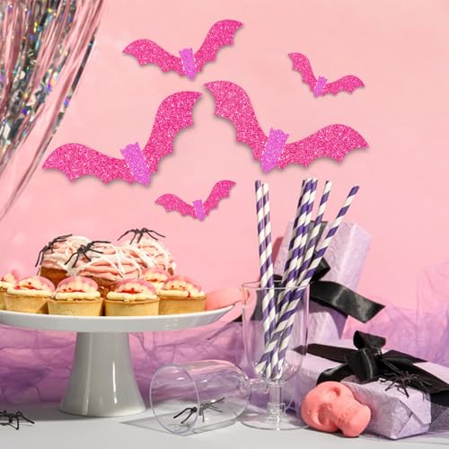 Halloween Wall Decor Bats Set - 3 Sizes Glitter Flying Bat Stickers for Party & Home