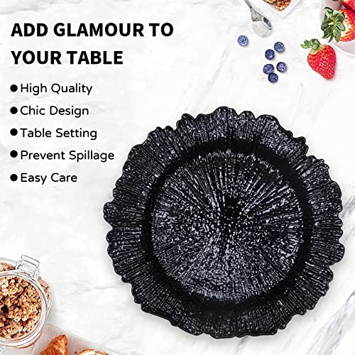 Black Charger Plates Set of 6 - Reef Design, 13-Inch Dinnerware Accessories