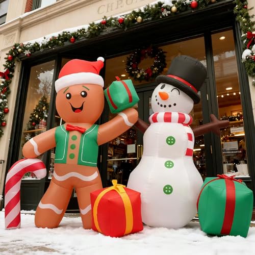 Gingerbread Snowman Inflatable Christmas Decoration with LED Lights - 6FT Outdoor Holiday Yard Decor