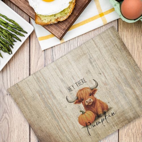 Fall Highland Cow Pumpkin Kitchen Towels - Farmhouse Dish Hand Towel, 16x24in, Cow Variation