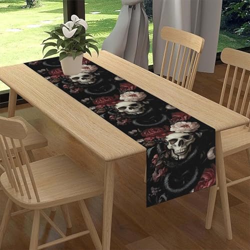 Gothic Floral Skull Table Runner - Rustic Halloween Decor for Dining, 13x72 Variation of THIS listing