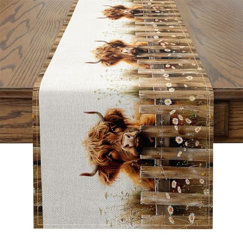 Jejeloiu Highland Cow Table Runner 13 x 90 Inch - Farmhouse Decor