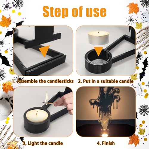 Halloween Shadow Candle Holder - Black Palm Design for Spooky Decor - Variation: Palm