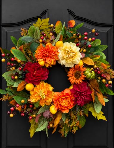 24 Inch Fall Wreath for Front Door - Autumn Decor for Home & Entryway