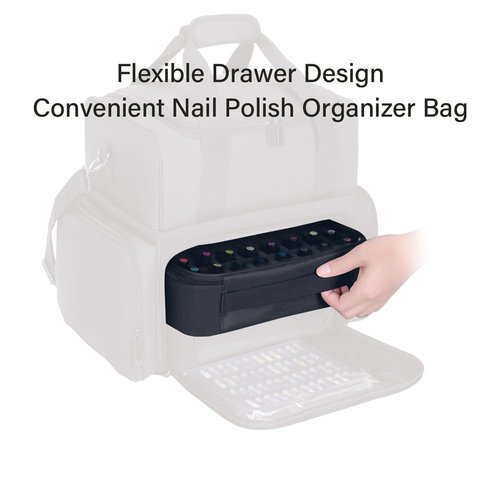 UOZL Small Clear Nail Polish Organizer Holds 40 bottles(15ml-0.5fl.oz) Nail Polish Case Multifunctional Nail Polish Bag organizer, Cosmetic Travel Makeup Bags for Women Black