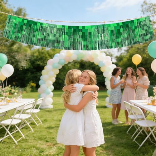 Green Pixel Float Decorations Foil Fringe Garland 2 Pack - 10 Ft for Gaming Theme Parties