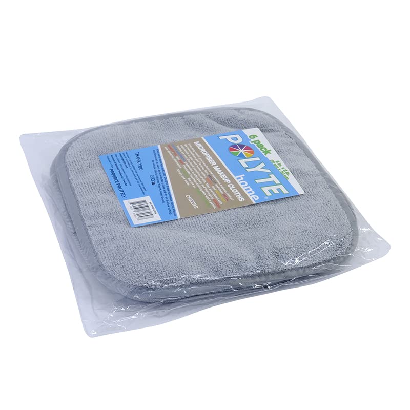 Microfiber Makeup Remover Cloths - 8x8 in Reusable Facial Cleansing Pads, Gray, 6 Pack