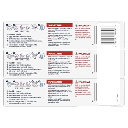 Professional Ultimate Denture Adhesive Cream for Strong, All-Day Hold for Full and Partial Dentures, 1.8 oz Tube with Breath Bacteria Shield and Precision Tip (3 Pack)