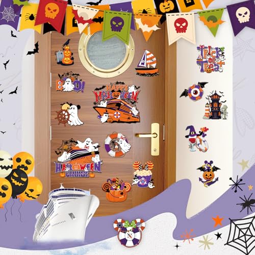 Halloween Cruise Door Magnets - 16 Pcs Pumpkin Ghost Bat & More Decorations - Halloween Variation