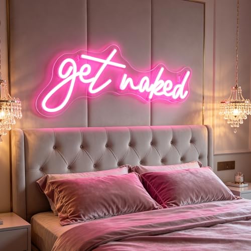 Get Naked Neon Sign Pink - USB Powered Wall Art for Room, Bar, Party & Home Decor