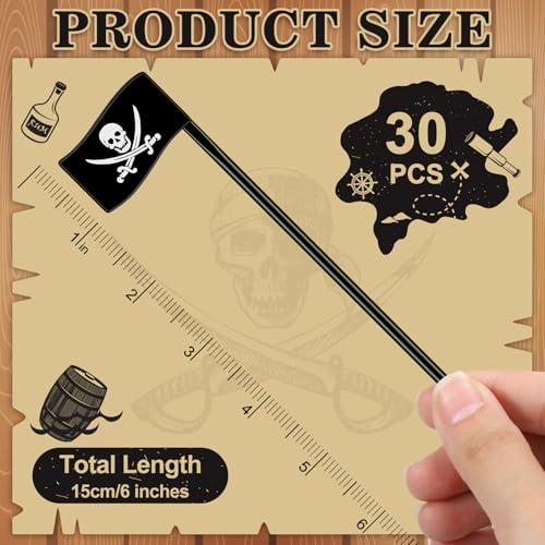Halloween Pirate Drink Stirrer Set - Reusable 6 Inch Cocktail Flags for Parties