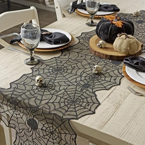 Halloween Lace Table Runner 18x72 Inches Spooky Spider Web Decor