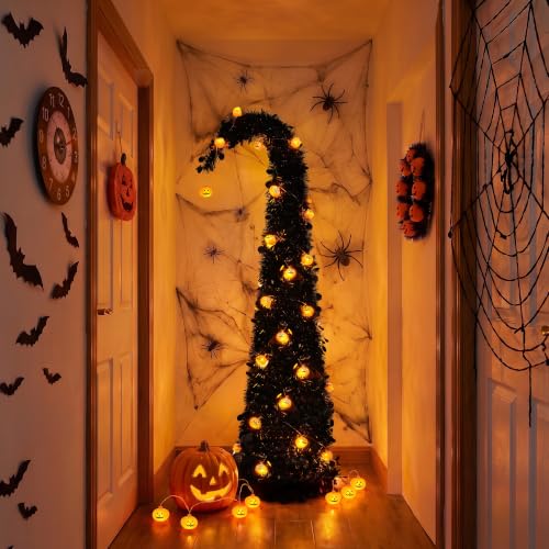 Black Halloween Tree 5ft with Orange LED Pumpkin Lights - Variation of This Listing
