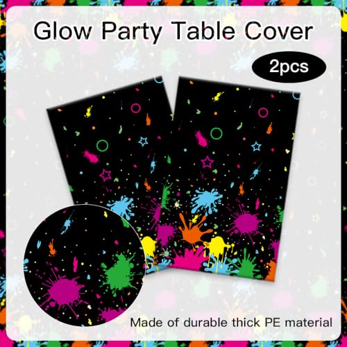 2 Pack Neon Glow Party Tablecloths - 54x108 Inch Disposable Plastic Coverings