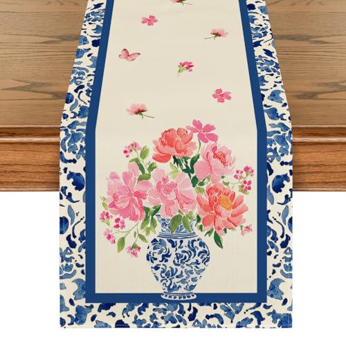 13x90 Inch Blue Table Runner for Dining Table - Summer Kitchen Decor