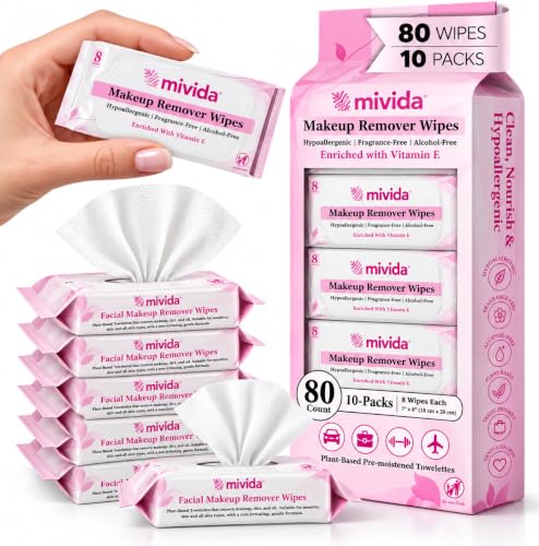 Travel Size Hypoallergenic Makeup Remover Wipes with Vitamin E, 80 Count