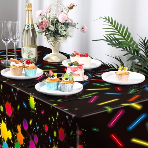 VitalCozy 6 Pcs Neon Glow-in-The-Dark Tablecloths for Parties - 80s Style
