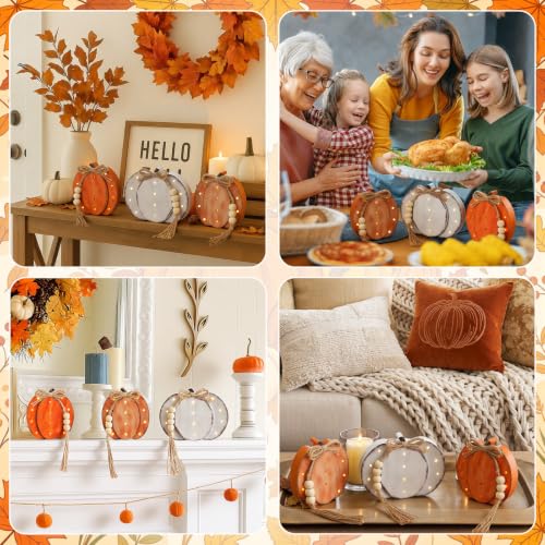 Retro Lighted Fall Pumpkin Decor Set - 3 Pieces, 4.7 Inch