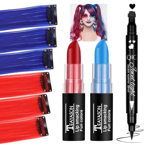 Harley Quinn Halloween Face Body Paint Kit with Hair Extensions - Blue & Red