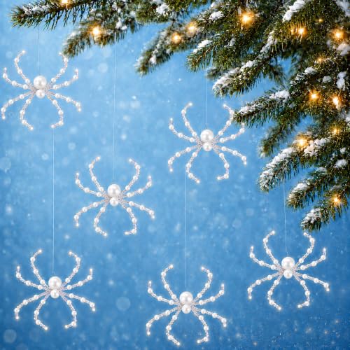 6-Pack Beaded Crystal Spider Ornaments for Halloween & Christmas Decor