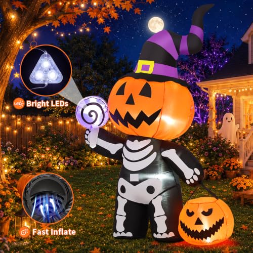 Halloween Inflatable Pumpkin Skeleton with LED Lights Outdoor Yard Decor