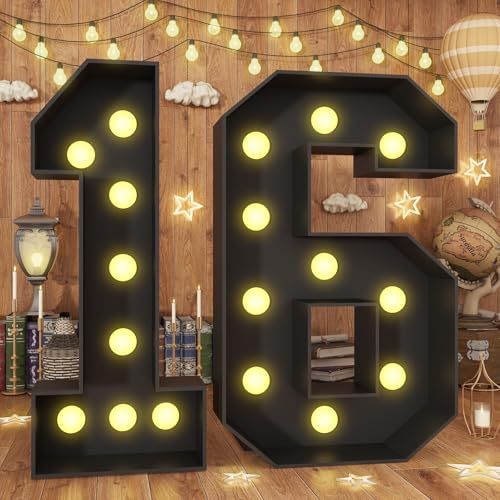 Light Up 16 Black Number 16 - 4FT Foam Marquee for Birthday & Party Decor