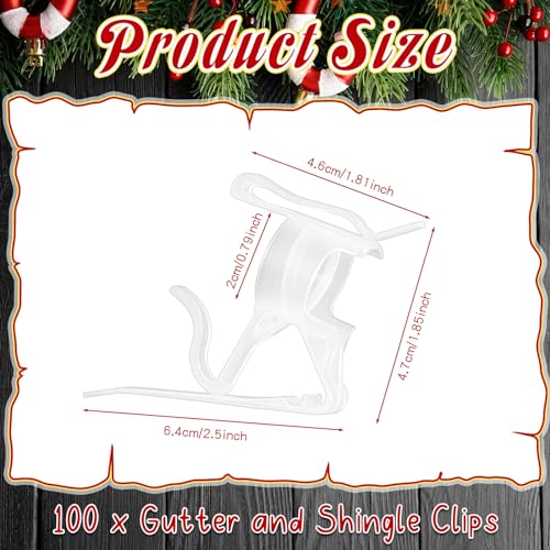 Clear Christmas Light Gutter Clips 100 Pcs - Outdoor & Indoor Light Mounts