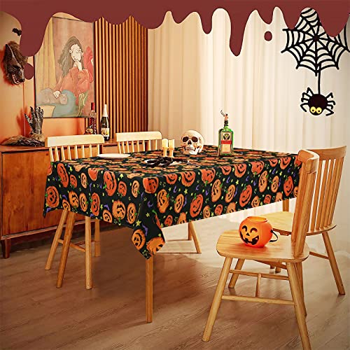 Halloween Tablecloth 84x60 Inch Pumpkin Bat Pattern Waterproof Spillproof Decor
