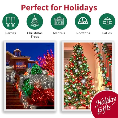 Christmas String Lights 33ft 100 LED Fairy Lights with 16 Modes - Red, Green, White, Waterproof Outdoor Decoration
