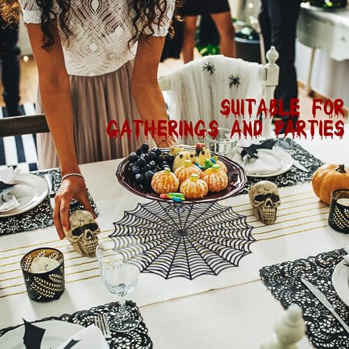 Halloween Spider Web Placemats - Black 8-Pack, 15 Inch Diameter - Variation of Black-8pcs