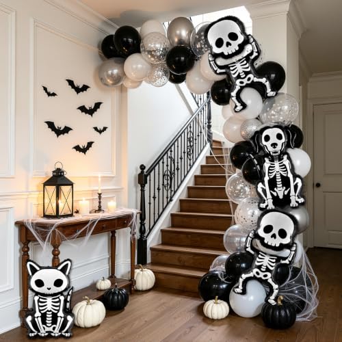 Halloween Skeleton Balloon Set Black White - 4 Pcs Spooky Party Decorations